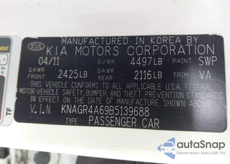 2011 Kia Optima Sx z USA, uszkodzony, nr VIN KNAGR4A69B5139688